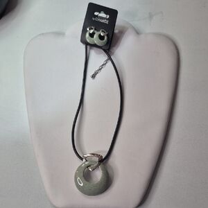 byChance - Green Pendant Necklace and Earring Set (J36)
